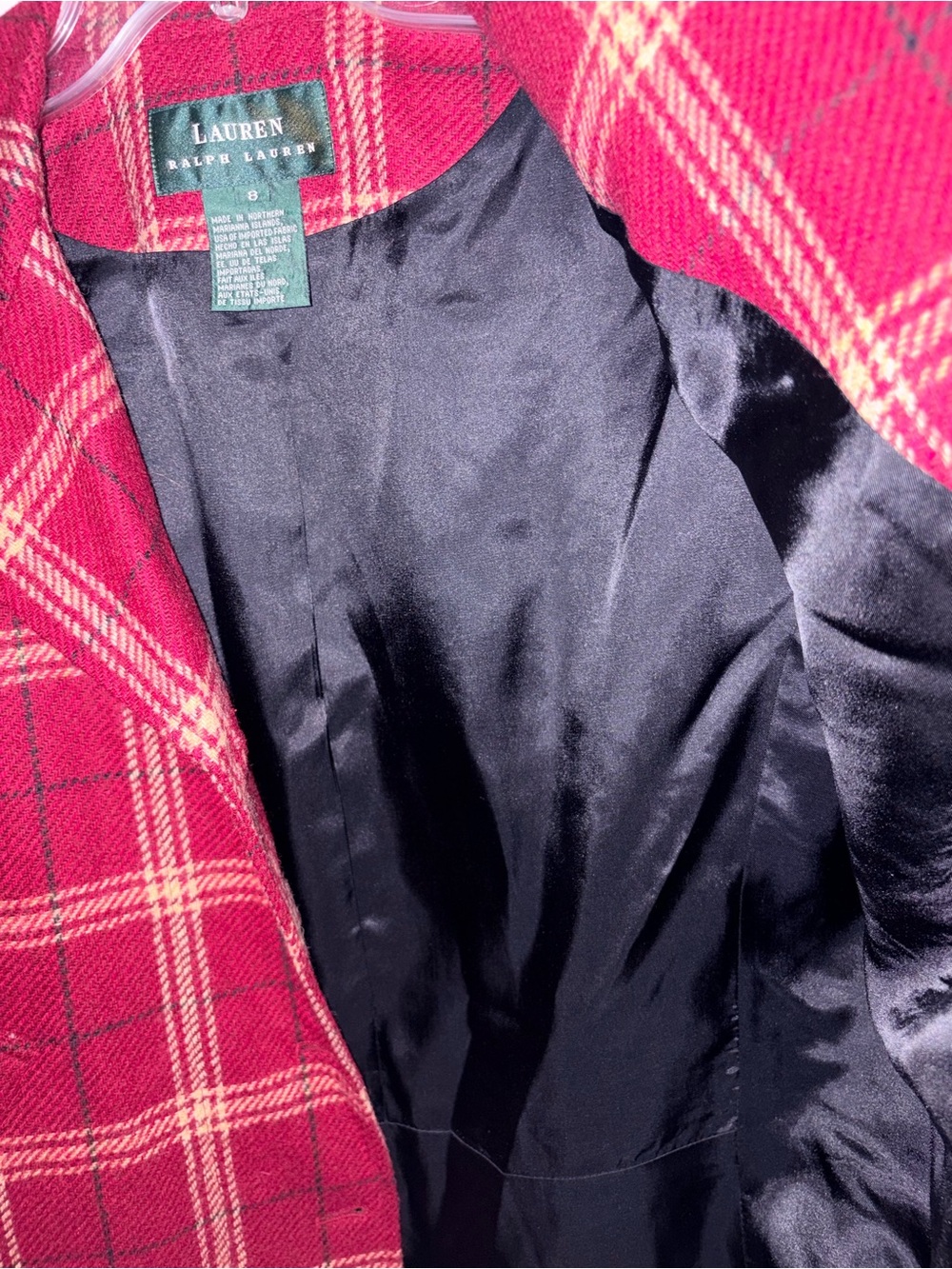 Vintage Lauren Ralph Lauren Red Plaid 100% New Wool Blazer - Picture 8 of 10